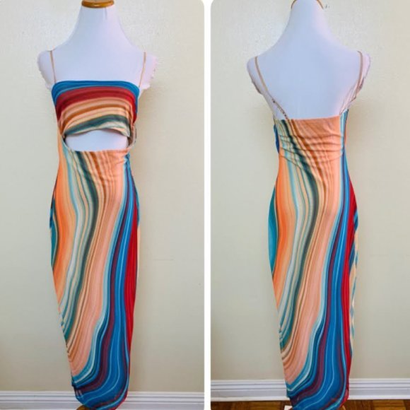 AFRM Dresses & Skirts - AFRM Matera Midi Cut Out Dress‎ Small in Blue Abstract